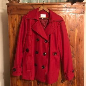 Fashion Bug Red Wool Coat; Size XL